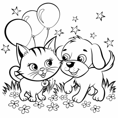 Kat en hond in de tuin