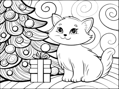Kat en kerstboom