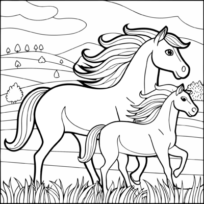 Paard met een veulen 01