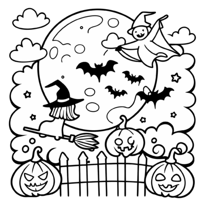 Halloween heks op een bezem