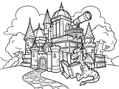 Kasteel van boeken met draak