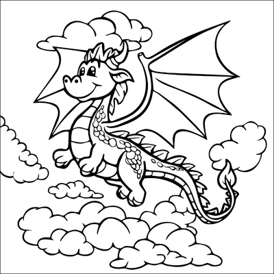 Grappig draakje op wolken 02