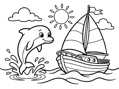 Dolfijn met zeilboot