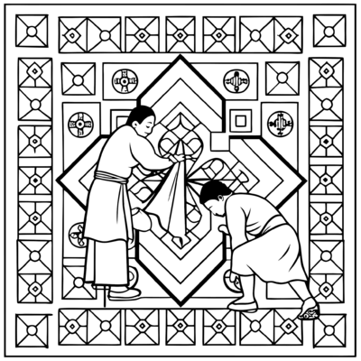 Tibetaanse vierkante mandala monniken