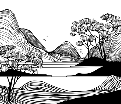 Bergen en magnoliabomen