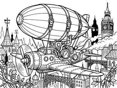 Steampunk zeppelin vliegtuig